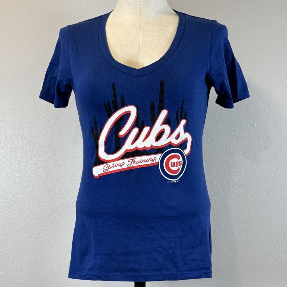 MLB Chicago Cubs Spring Training Womens V-Neck T-Shirt Blue Baseball Size Small